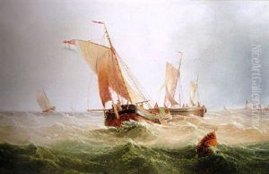 Dutch Fishing Boats Off A Coastline by Henry Redmore