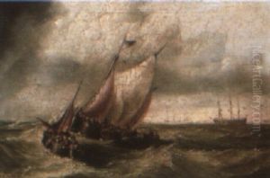 Fishing Boats In A Choppy Sea by Henry Redmore