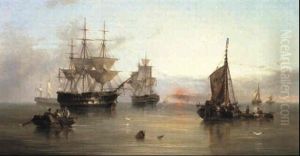 Men Of War And Other Shipping In A Calm Sea At Sunset Off   The Texel