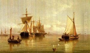 Sailing Vessels On A Calm; Sailing Vessels In A Storm by Henry Redmore