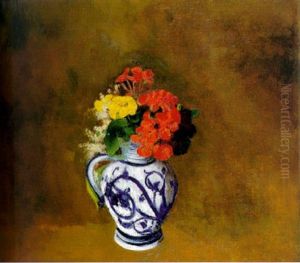 Fleurs Dans Un Case A Motifs Bleus Fleurs Dans Un Case A Motifs Bleus