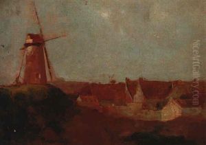 Windmill And Village by Odilon Redon