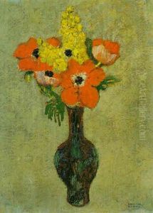 Vase De Coquelicots Et Mimosas by Odilon Redon