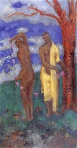 Deux Femmes Pres D'un Arbre Rouge by Odilon Redon