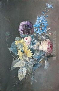 Etude De Fleurs : Bleuets, Marguerite Et Rose by Pierre-Joseph Redoute