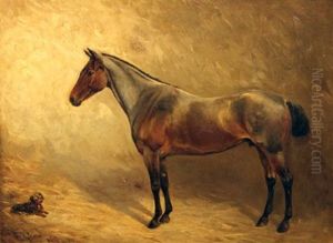 Portrait Of A Horse And Terrier In A Stable