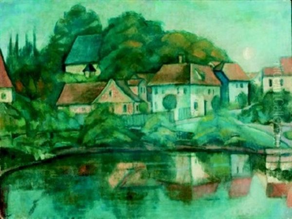 Thuringen, Landschaft Mit Dorf Am Weiher - view 1