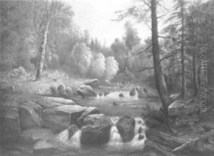 Autumn Forest Landscape With Creek by Peter Fishe Reed