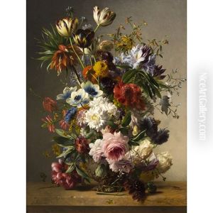 Still Life Of Flowers On A Stone Ledge by Hendrik Reekers