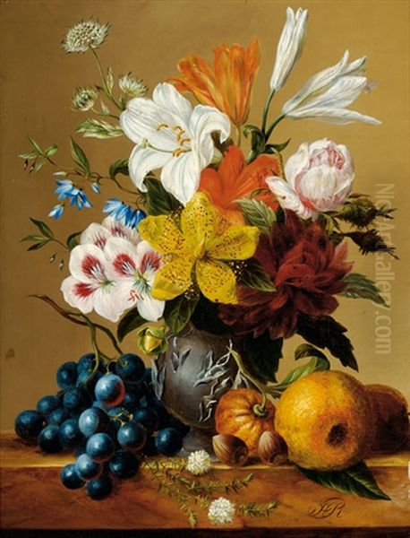 Still Life With Flowers In A Vase And Fruit And Hazelnuts On A Ledge - view 1