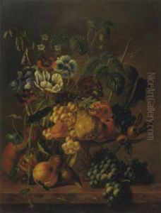 A Still Life With Various Fruit And Flowers by Johannes Reekers