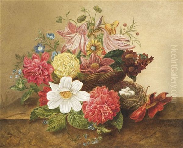 Blumenstillleben Mit Vogelnest - view 1