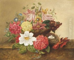 Blumenstillleben Mit Vogelnest by Johannes (Jan) Reekers