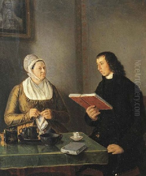 Portrait Of The Reverend Hermannus Manger And His Wife Geertruida Coulon, Seated By A Table, In An Interior - view 1