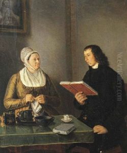 Portrait Of The Reverend Hermannus Manger And His Wife Geertruida Coulon, Seated By A Table, In An Interior by Johannes (Jan) Reekers