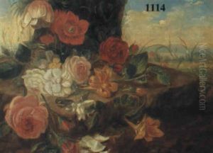 Blumenstilleben In Landschaft by Johannes (Jan) Reekers