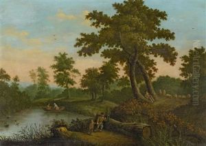 Waldlandschaft Mit Personenstaffage Waldlandschaft Mit Personenstaffage