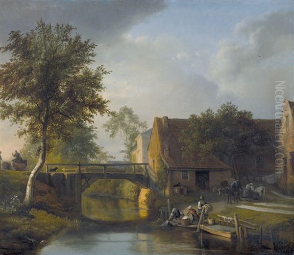 Dorfidylle Mit Wascherinnen Am Fluss - view 1