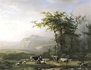 Zuiders Landschap Met Veehoeders by Ignatius Josephus van Regemorter