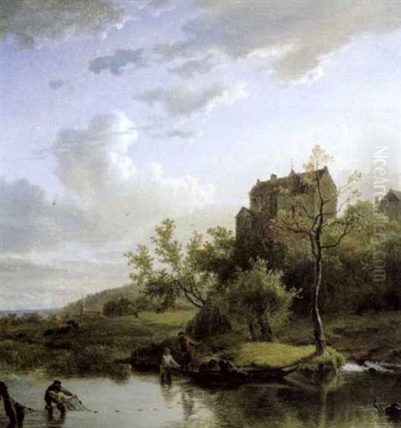 Heuvelachtig Landschap Met Vissers - view 1