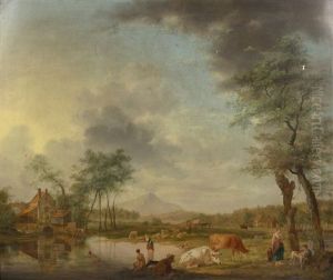 Landscape With Figures, Cattle And Bathers By A Lake