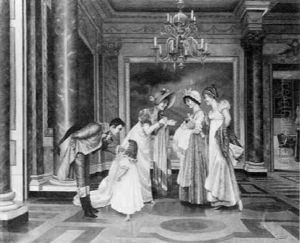 Klassizistisches Interieur Mit Drei Jungen Damen, Einem Kavalier Und Einem Kleinen Madchen
