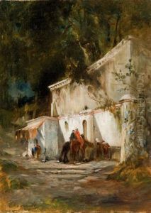 La Halte A La Fontaine by Emile Regnault de Maulmain