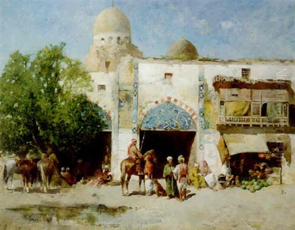 Horses Before A Mosque - view 1