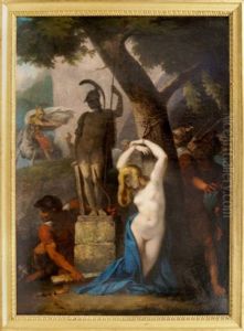 Reha Silva Being Rescued Before A Statue Of Ares, God Of War