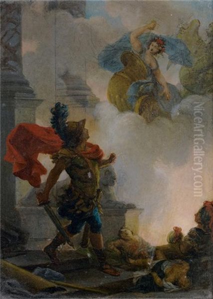 Medee Apres Avoir Poignarde Les Deux Enfants Qu'elle Avait Eus De Jason, Met Le Feu A Son Palais Et Se Sauve A Athenes - view 1