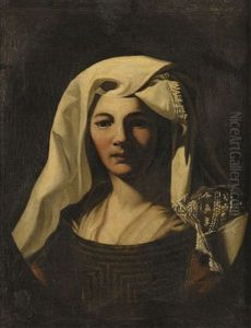 Portrait Of A Woman, Bust-length, In A Painted Oval by Nicolas Regnier
