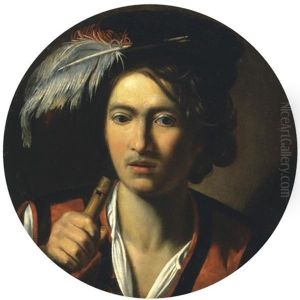 Portrait Of A Young Man, Bust Length, Holding A Flute And Wearing A Feather In His Hat