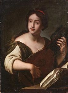 A Young Woman Playing A Lute by Nicolas Regnier