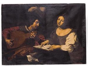 A Musician Playing A Lute To A Singing Girl