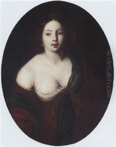 Portrait Of A Courtesan Wearing A Maroon Dress And A Green Shawl
