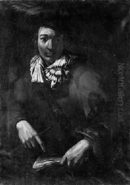 A Portrait Of A Pipe Player, Three Quarter Length, With A   Music Score Resting On His Knee Wearing A Red Jacket.... - view 1