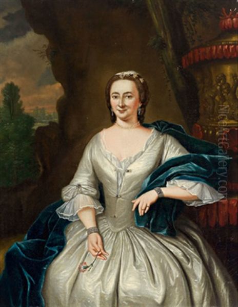 Bildnis Einer Dame In Weisem Kleid Mit Blauer Stola, In Einer Grotte Sitzend - view 1