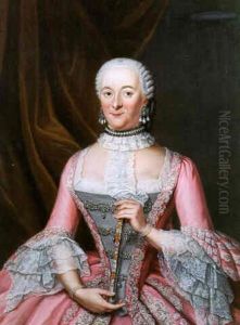 Portrait Of A Lady Wearing A Pink Dress, Holding A Fan by Tiebout Regters