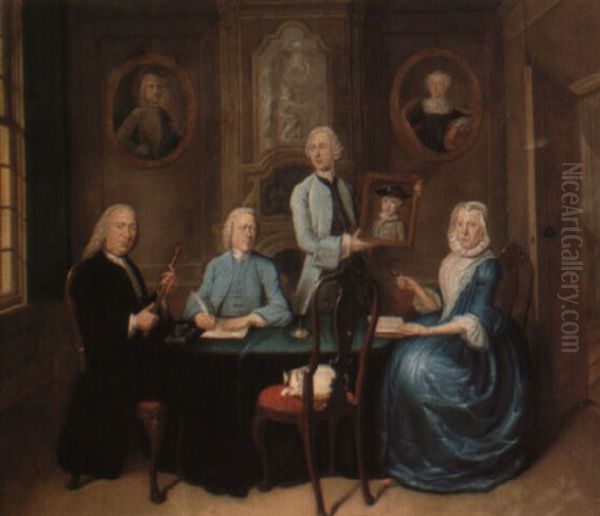 A Family Group Seated Around A Table - view 1