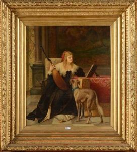Jeune Fille A La Mandoline Et Son Chien by Theodore Reh