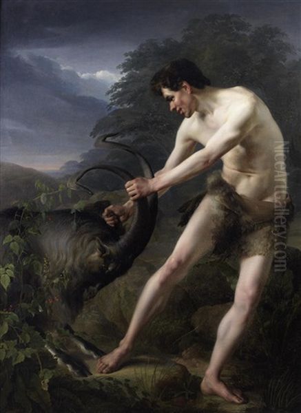 A Young Man Fighting A Goat - view 1