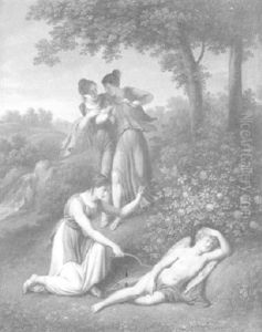 Der Schlafende Amor Wird Von Jungen Nymphen Uberrascht