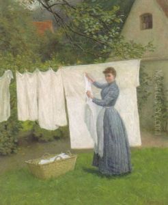 Junge Frau Im Garten Wasche Aufhangend by Julius Christian Rehder