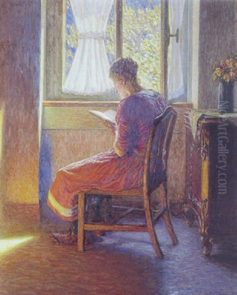 Interior Med Laesende Dame Ved Vinduet - view 1