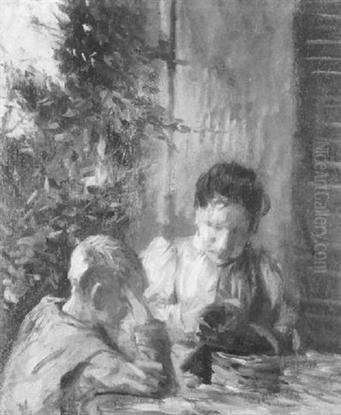 Ehefrau Und Sohn Des Kunstlers Am Tisch - view 1