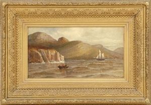 Boats Off A Cliff-lined Coast by Frank Knox Morton Rehn