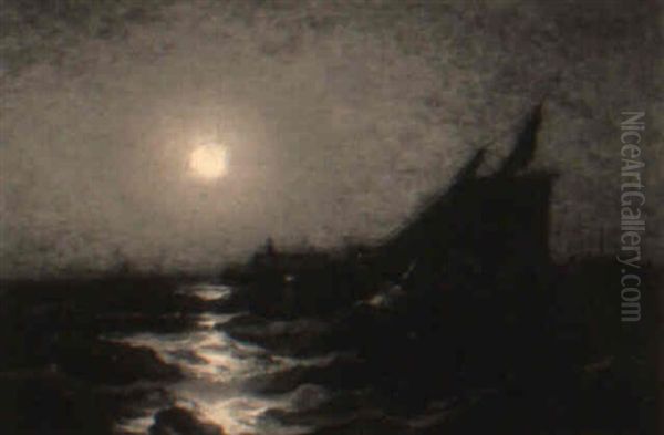 Moonlit Marine Scene With Sailing Vessel - view 1
