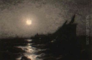 Moonlit Marine Scene With Sailing Vessel by Frank Knox Morton Rehn