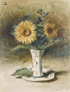 Helas! Je Ne Suis Pas Van Dyck: Two Sunflowers In A Vase by Bonnat Leon