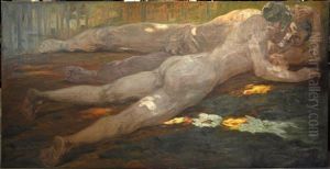 Zwei Liegende, Lebesgrose Mannerakte by Walter Richard Rehn